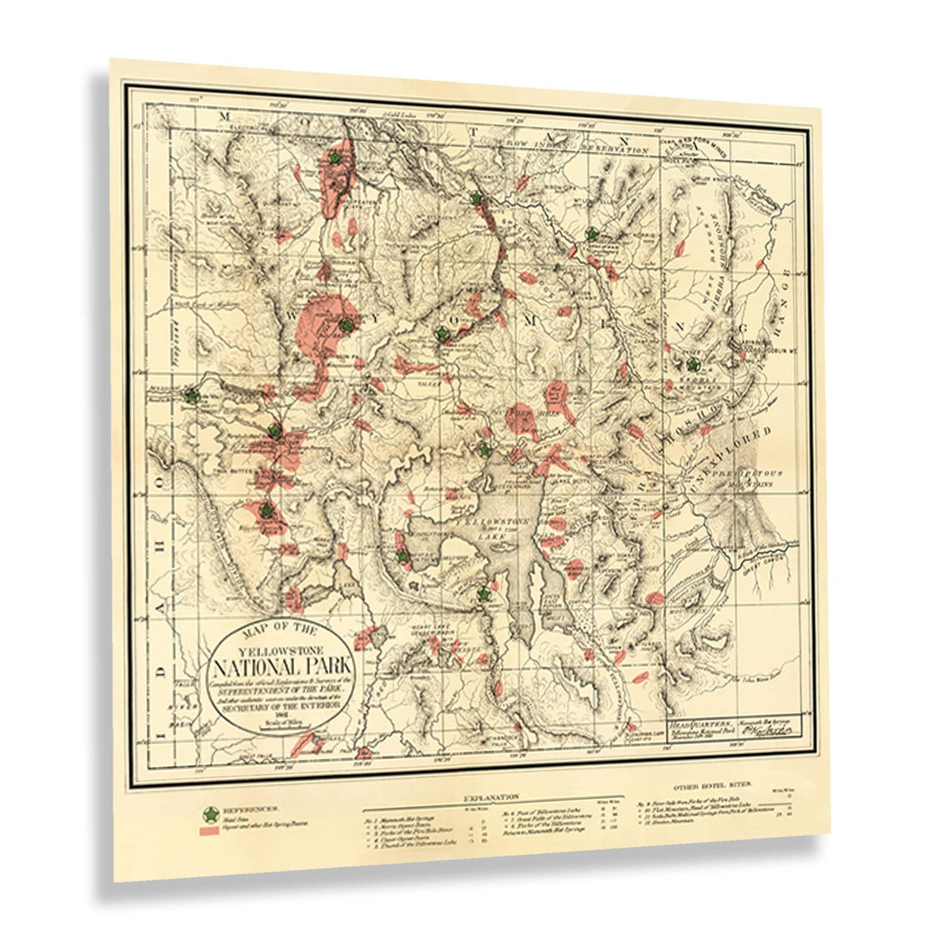 Digitally Restored and Enhanced 1881 Yellowstone National Park Map Poster - Vintage Map of The Yellowstone National Park Poster Wall Art Print