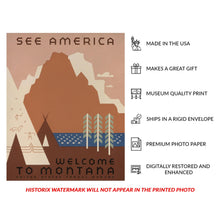 Cargar imagen en el visor de la galería, Digitally Restored and Enhanced 1936 See America Welcome to Montana WPA Federal Art Project Travel Poster - Depression Era Art Deco - Archival Reproduction
