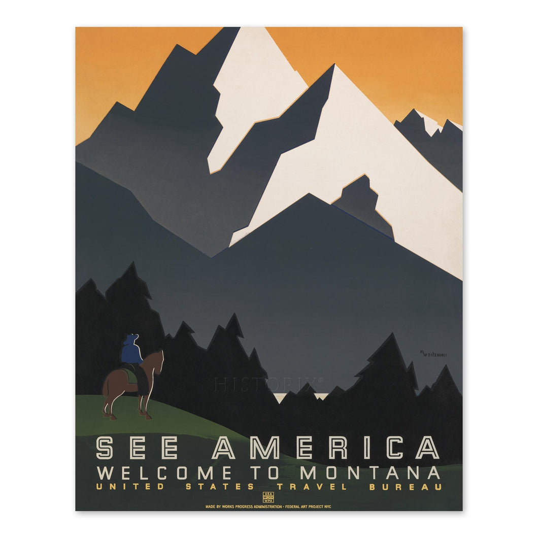 Digitally Restored and Enhanced 1936 Montana See America Travel Poster - WPA Federal Art Project - Depression Era Western Tourism - Museum-Quality Reproduction