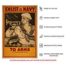 Cargar imagen en el visor de la galería, Digitally Restored and Enhanced 1917 Enlist in the Navy To Arms WWI Recruitment Poster - World War I Military Propaganda - Archival Reproduction
