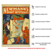 Load image into Gallery viewer, Digitally Restored and Enhanced 1911 Newmann Spirit Mysteries Poster - Spiritualism Mentalist - Vaudeville Golden Age Theater - Archival Print

