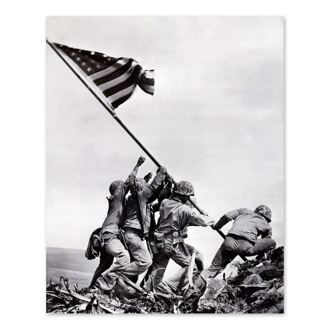 Digitally Restored and Enhanced 1945 United States Marine Corps Raising the Flag on Iwo Jima Photo Print - Vintage Photo of Flag Raising on Iwo Jima Poster