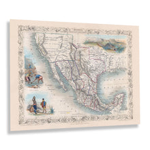 Load image into Gallery viewer, Digitally Restored and Enhanced 1851 Mexico Texas &amp; California Map Poster - Vintage Map of Mexico Texas and California Wall Art Print by John Tallis
