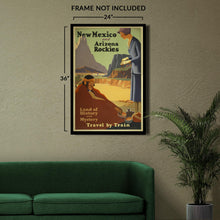 Load image into Gallery viewer, Digitally Restored and Enhanced 1925 New Mexico Arizona Railroad Travel Poster - Southwest Native Art - Golden Age Rail Tourism - Archival Reproduction
