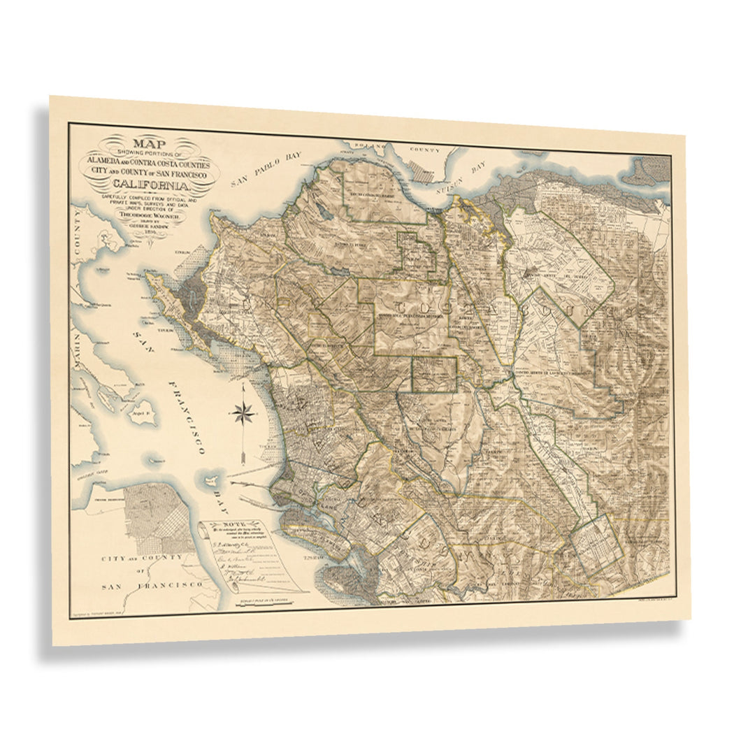 Digitally Restored and Enhanced 1894 Alameda & Contra Costa Map Print - Old Map of Alameda and Contra Costa County San Francisco California Wall Art Poster
