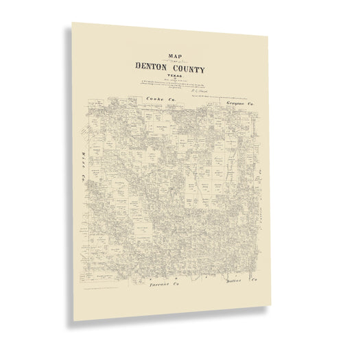 Digitally Restored and Enhanced 1879 Denton County Texas Map Print - History Map of the County of Denton Texas Wall Art - Vintage Texas Map Poster