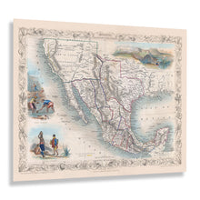 Load image into Gallery viewer, Digitally Restored and Enhanced 1851 Mexico Texas &amp; California Map Poster - Vintage Map of Mexico Texas and California Wall Art Print by John Tallis
