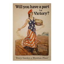 Load image into Gallery viewer, Digitally Restored and Enhanced 1918 Victory Garden Liberty Sowing Seeds WWI Poster - World War I Home Front Propaganda - Archival Reproduction
