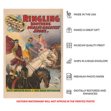 Load image into Gallery viewer, Digitally Restored and Enhanced 1899 Ringling Bros Circus Poster - Roman Hippodrome Horse Races - Victorian Americana - Archival Print
