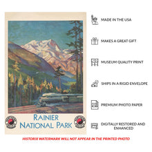 Load image into Gallery viewer, Digitally Restored and Enhanced 1920 Rainier National Park Northern Pacific Railroad Poster - Vintage Pacific Northwest Tourism - North Coast Limited Railway - Museum-Quality Print
