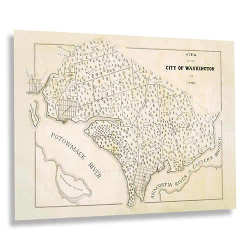 Digitally Restored and Enhanced 1792 Washington DC Map Print - Vintage Map of Washington City District of Columbia - Old Washington DC Wall Art Map Poster