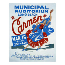 Load image into Gallery viewer, Digitally Restored and Enhanced 1936 Long Beach California Carmen Opera WPA Federal Art Project Poster - Depression Era Art Deco - Archival Reproduction
