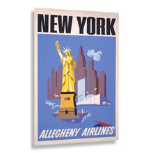 Load image into Gallery viewer, Digitally Restored and Enhanced 1950 New York Allegheny Airlines Travel Poster - Statue of Liberty Manhattan Skyline - Mid-Century Aviation - Archival Print
