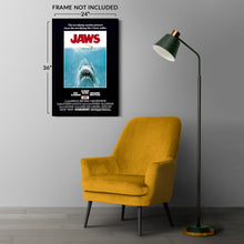 Load image into Gallery viewer, Digitally Restored and Enhanced 1975 Jaws Movie Poster Matte - Vintage Movie Poster of Box Office Movie Jaws Print Wall Art - Jaws Movie Memorabilia Poster
