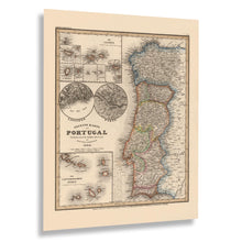 Load image into Gallery viewer, Digitally Restored and Enhanced 1844 Portugal Map Poster - Vintage Map of Portugal Poster - Neueste Karte Von Portugal Wall Art - Old Mapa de Portugal
