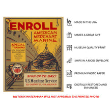 Load image into Gallery viewer, Digitally Restored and Enhanced 1941 Enroll Merchant Marine Philadelphia WWII WPA Federal Art Project Recruitment Poster - World War II Military Propaganda - Archival Reproduction
