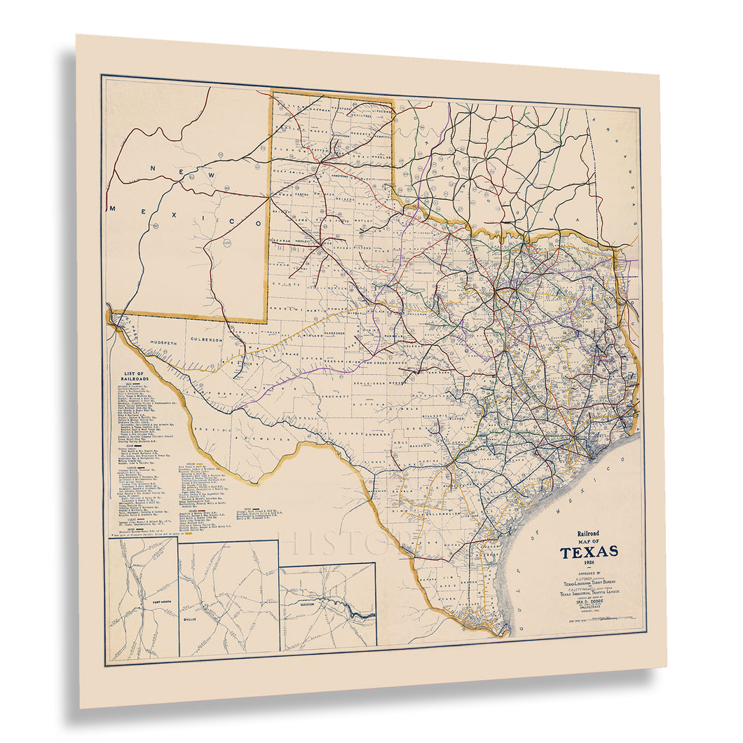 Vintage 1926 Texas Map Poster - Vintage Railroad Map of Texas Poster - Old Map of Texas Wall Art - Historic Texas Road Map Print