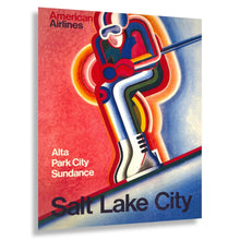 Load image into Gallery viewer, Digitally Restored and Enhanced 1969 Salt Lake City American Airlines Travel Poster - Utah Skiing Winter Sports - Vintage Ski Tourism - Archival Print

