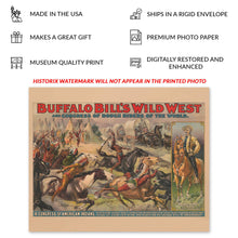 Load image into Gallery viewer, Digitally Restored and Enhanced 1899 Buffalo Bill Wild West Show Circus Poster - Western Entertainment Spectacle - Victorian Era Showmanship - Gallery Print

