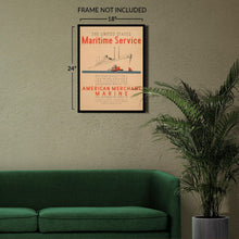 Load image into Gallery viewer, Digitally Restored and Enhanced 1936 US Maritime Service Merchant Marine Training Poster - WPA Federal Art Project - Naval Education Campaign - Museum Print
