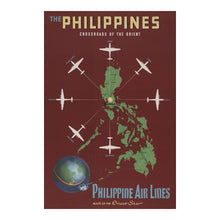 Load image into Gallery viewer, Digitally Restored and Enhanced 1953 Philippine Air Lines Crossroads of the Orient Travel Poster - Golden Age Aviation Tourism - Archival Reproduction
