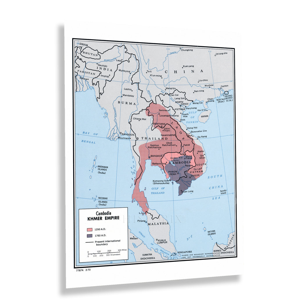 Digitally Restored and Enhanced 1970 Khmer Empire Cambodia Map Print - Vintage Map of The Khmer Empire in Cambodia Wall Art - Cambodia History Map Poster