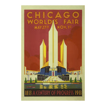 Load image into Gallery viewer, Digitally Restored and Enhanced 1933 Chicago Worlds Fair Century of Progress Art Deco Poster - International Exposition History - Archival Reproduction
