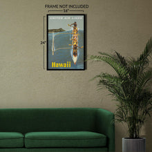 Cargar imagen en el visor de la galería, 1960 Hawaii United Air Lines Travel Poster - Diamond Head Waikiki Outrigger Canoe - Mid-Century Aviation - Archival Print
