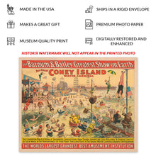 Load image into Gallery viewer, Digitally Restored and Enhanced 1898 Barnum Bailey Circus Poster - Coney Island Water Carnival - Victorian Era Americana - Archival Print
