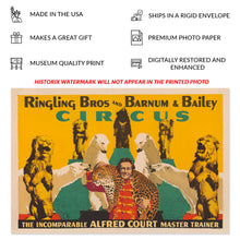 Cargar imagen en el visor de la galería, Digitally Restored and Enhanced 1941 Ringling Bros Barnum Bailey Circus Poster - Alfred Court Animal Trainer - Golden Age Americana - Archival Print
