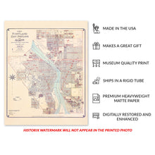 Load image into Gallery viewer, Digitally Restored and Enhanced 1889 Portland Oregon Map Print - Vintage Map of Portland East Portland &amp; Albina - Old Map of Portland Oregon Wall Art
