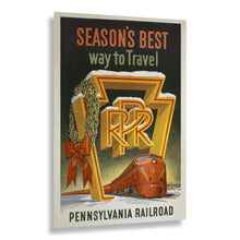 Load image into Gallery viewer,  Digitally Restored and Enhanced 1955 Pennsylvania Railroad Christmas Travel Poster - Vintage Holiday Train Tourism - Mid-Century Railway Art - Archival Reproduction
