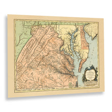 Load image into Gallery viewer, Digitally Restored and Enhanced 1757 Virginia and Maryland Map Print - Vintage Map of Virginia &amp; Maryland Poster - Carte de la Virginie et du Maryland
