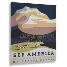 Cargar imagen en el visor de la galería, Digitally Restored and Enhanced 1936 Montana Mountains Tipi See America WPA Federal Art Project Travel Poster - Depression Era Art Deco - Archival Reproduction
