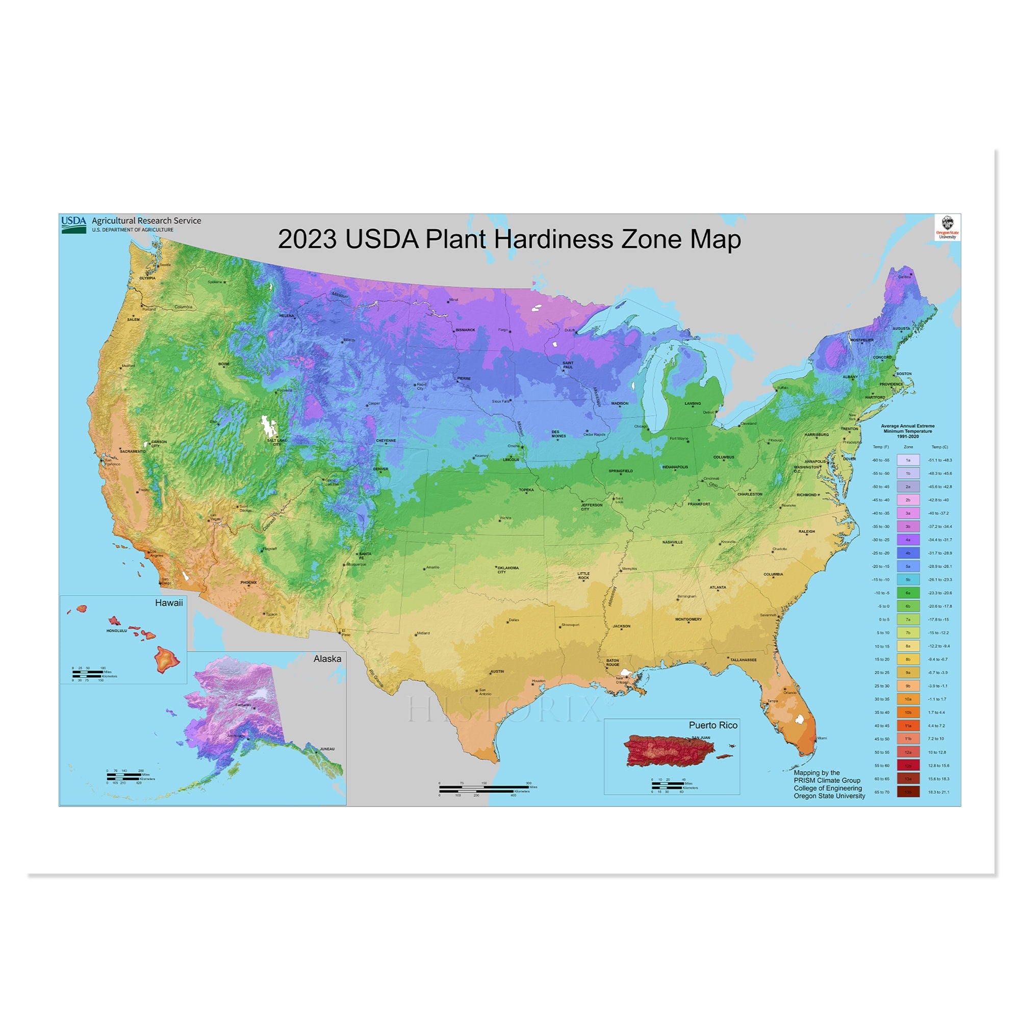 2023 USDA Plant Hardiness Zone Map Poster Wall Art Print – Historic Prints