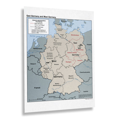 Digitally Restored and Enhanced 1990 East Germany & West Germany Map Print - Old Map of Germany Poster - Vintage Map of East and West Germany Wall Art