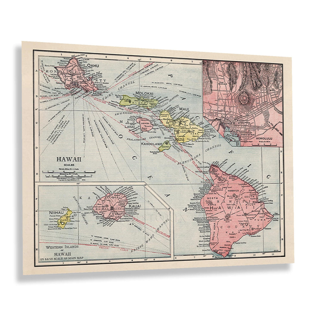 Digitally Restored and Enhanced 1912 Map of Hawaii Poster Print - Vintage Hawaii Island Map - Old Hawaii Wall Map Poster - History Map of Hawaii Wall Art