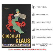 Load image into Gallery viewer, Digitally Restored and Enhanced 1903 Chocolat Klaus Red Horse French Advertising Poster - Art Nouveau Era - Belle Epoque Art - Archival Reproduction
