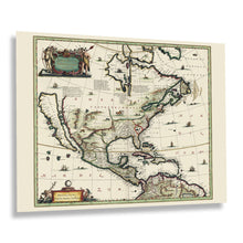 Cargar imagen en el visor de la galería, Digitally Restored and Enhanced 1652 North America Map Poster - Old Map Print of America Septentrionalis - Vintage Map of North America Wall Art Print
