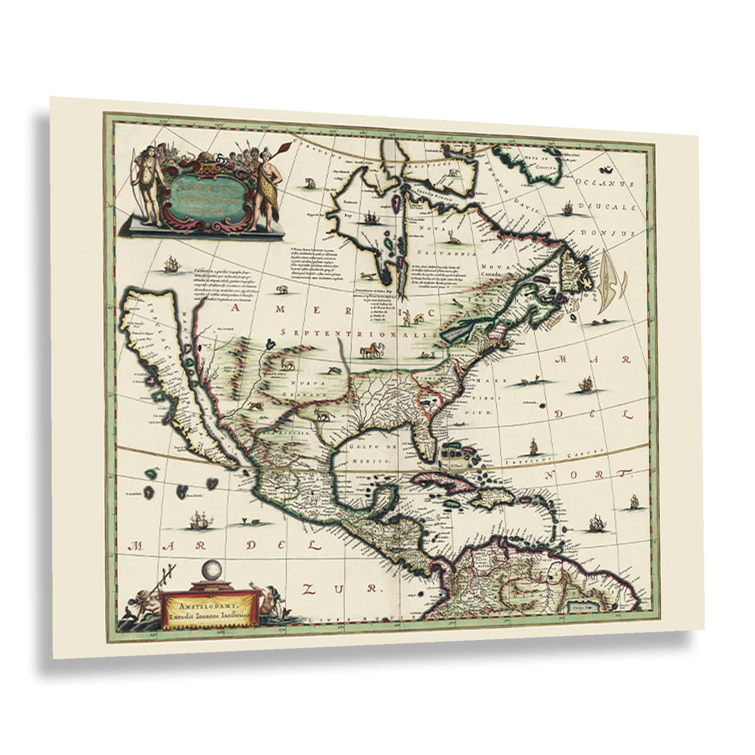 Digitally Restored and Enhanced 1652 North America Map Poster - Old Map Print of America Septentrionalis - Vintage Map of North America Wall Art Print