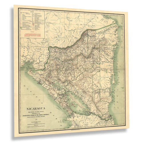 Digitally Restored and Enhanced 1903 Nicaragua Map Print - Vintage Map of The Republic of Nicaragua Poster - Mapa de Nicaragua Wall Art