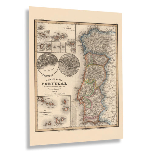 Digitally Restored and Enhanced 1844 Portugal Map Poster - Vintage Map of Portugal Poster - Neueste Karte Von Portugal Wall Art - Old Mapa de Portugal