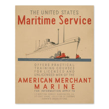 Load image into Gallery viewer, Digitally Restored and Enhanced 1936 US Maritime Service Merchant Marine Training Poster - WPA Federal Art Project - Naval Education Campaign - Museum Print
