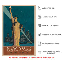 Load image into Gallery viewer, Digitally Restored and Enhanced 1927 New York Travel Poster - Wonder City Metropolitan Manhattan - Jazz Age Urban Grandeur - Archival Print

