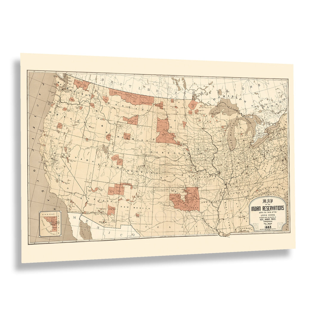 Digitally Restored and Enhanced 1883 Indian Reservations Map Print - Vintage Map of The Indian Reservations With the Limits of The United States Poster