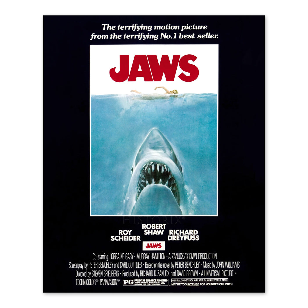 Digitally Restored and Enhanced 1975 Jaws Movie Poster Matte - Vintage Movie Poster of Box Office Movie Jaws Print Wall Art - Jaws Movie Memorabilia Poster