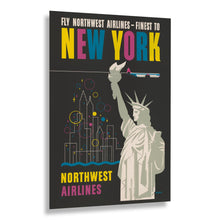 Load image into Gallery viewer, Digitally Restored and Enhanced 1950 New York Northwest Airlines Travel Poster - Statue of Liberty Skyline - Mid-Century Domestic Aviation - Archival Print

