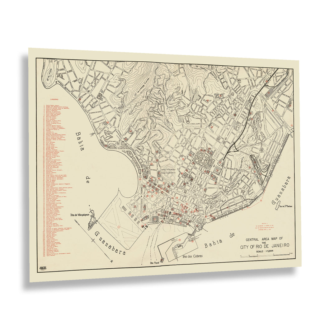 Digitally Restored and Enhanced 1941 Rio de Janeiro Map Print - Vintage Map of Rio de Janeiro Brazil Poster - Central Area Map of Rio de Janeiro Wall Art