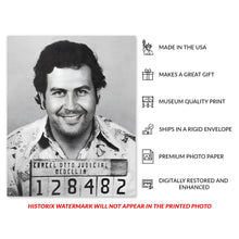 Load image into Gallery viewer, Digitally Restored and Enhanced 1976 Pablo Escobar Photo Print - Vintage Photo of Pablo Escobar Mugshot Poster Wall Art - Old Photo of Pablo Escobar Poster
