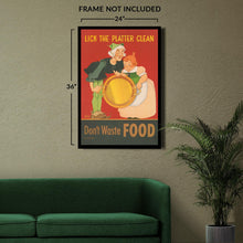 Load image into Gallery viewer, Digitally Restored and Enhanced 1944 Don't Waste Food World War II Conservation Poster - WWII Home Front Rationing Propaganda - Archival Reproduction
